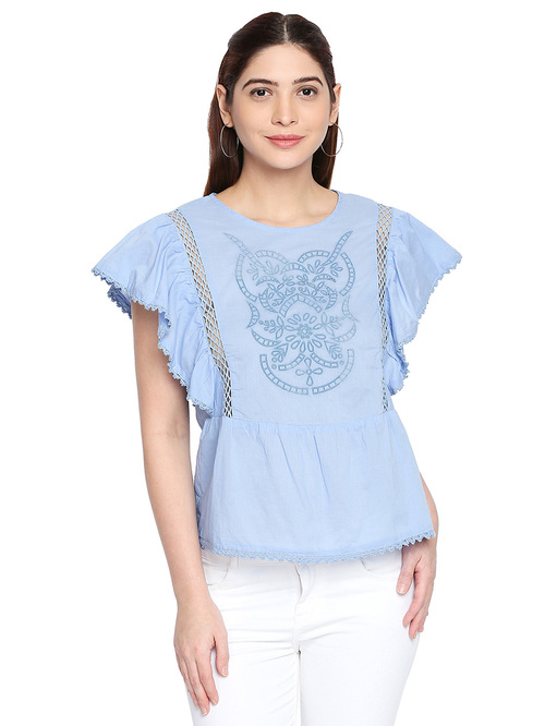 Oxolloxo Blue Sustain Vera Chic Lace Insert Top Price in India