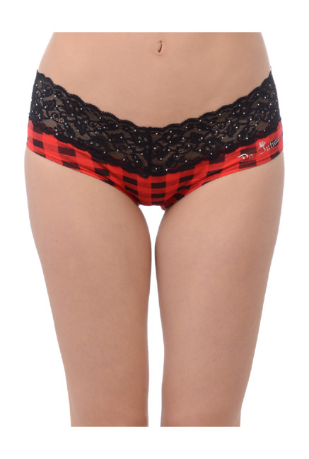 Da Intimo Red & Black Lace Bikini Panty Price in India