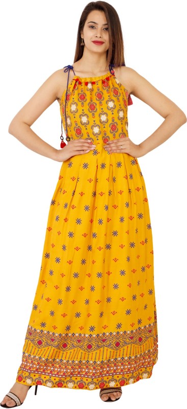 Women Fit and Flare Yellow Dress Price in India