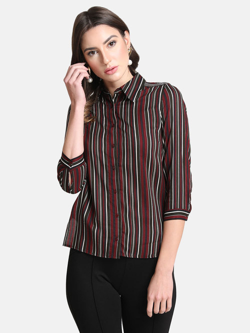 Kazo Maroon & Black Striped Shirt Price in India