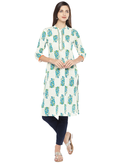 Globus Blue & White Printed Kurta Price in India