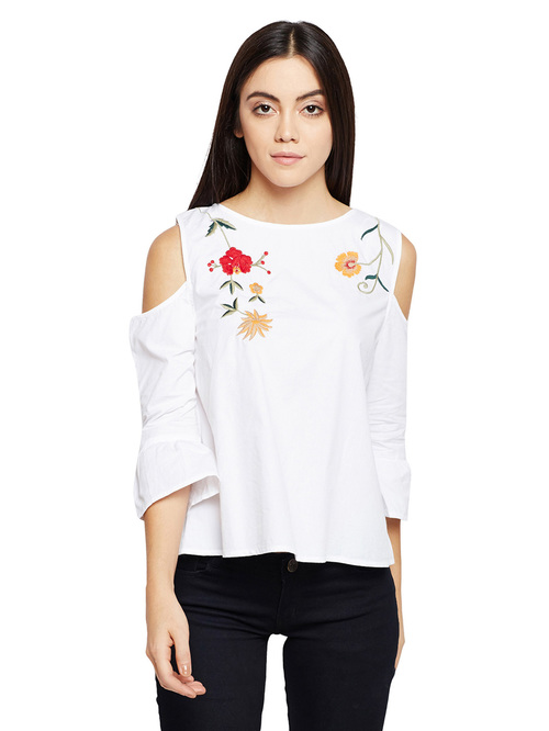 Oxolloxo White Diamond Roxy Pure Embroidered Top Price in India