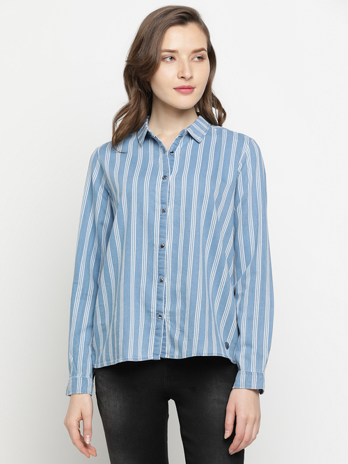 Pepe Jeans Blue Striped Shirt Price in India