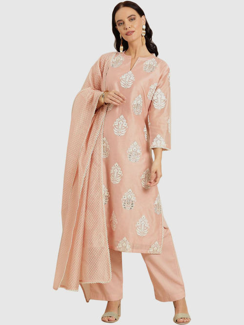 Soch Peach Embroidered Kurta Pant Set With Dupatta Price in India