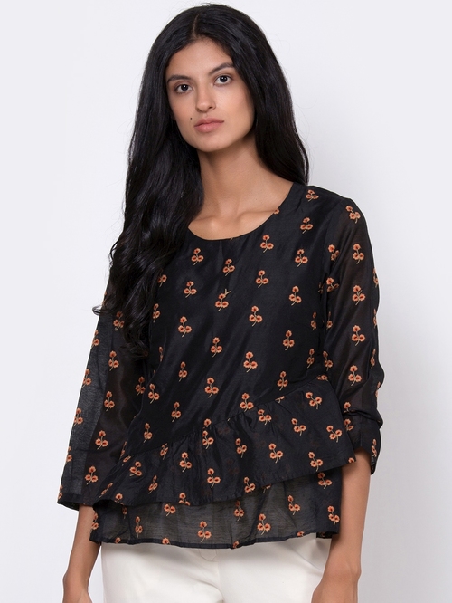 Rooted Black Embroidered Top Price in India