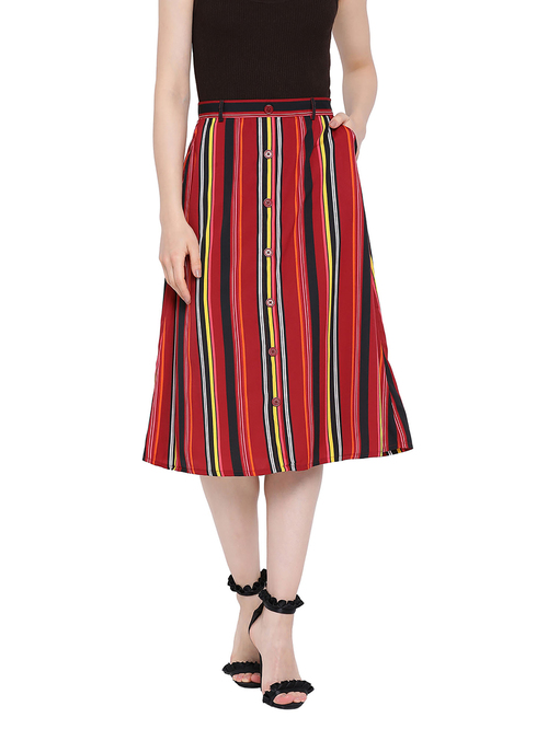 Oxolloxo Red Striped Of Love Knee Length Skirt Price in India