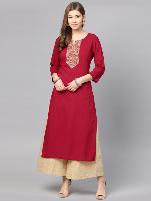 Varanga Maroon Cotton Straight Kurti Price in India