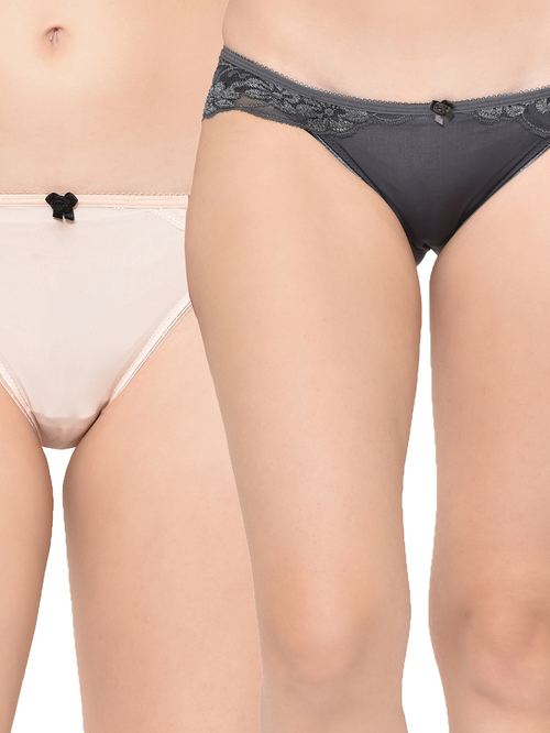 Da Intimo Grey & Peach Bikini Panty - Pack Of 2 Price in India