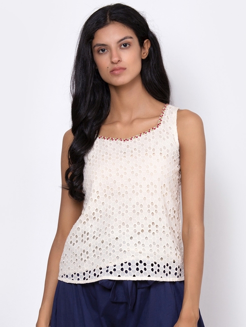 Rooted White Embroidered Top Price in India