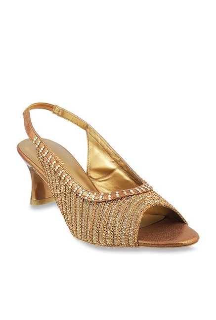 Mochi Antique Gold Peeptoe Stilettos Price in India