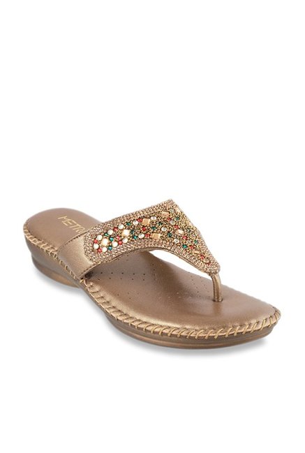 Metro Antique Gold Thong Sandals Price in India