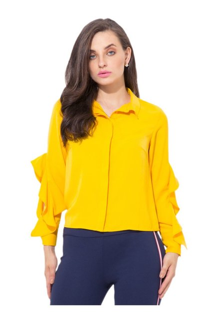 Kazo Yellow Regular Fit Blouse Price in India