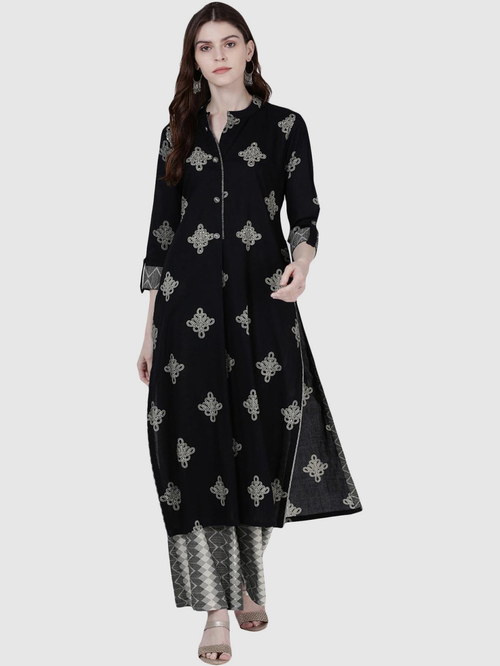 Soch Black Cotton Printed Kurta Palazzo Set With Dupatta Price in India