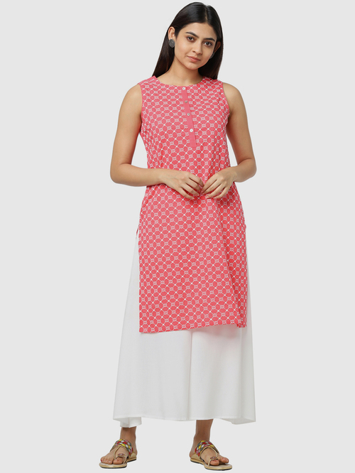 Naari Coral Cotton Embroidered Straight Kurta Price in India