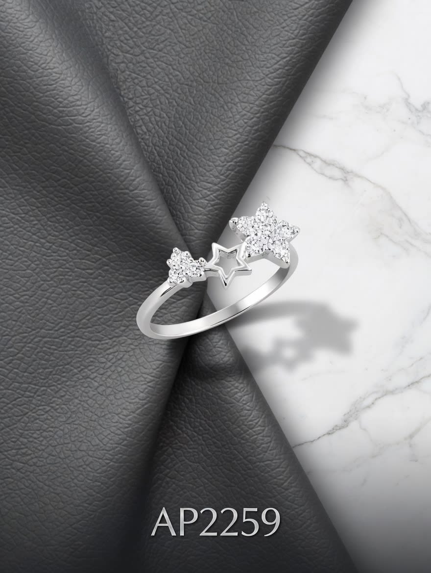 ANILLO MICROPAVE ZIRCON ESTRELLAS PLATEADO IMPORTANTE - imagen 1