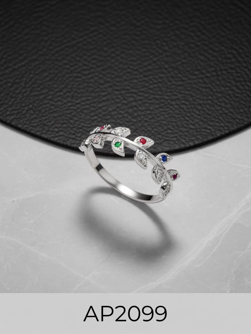ANILLO ZIRCON LAURELES PLATEADO IMPORTANTE - miniatura 2
