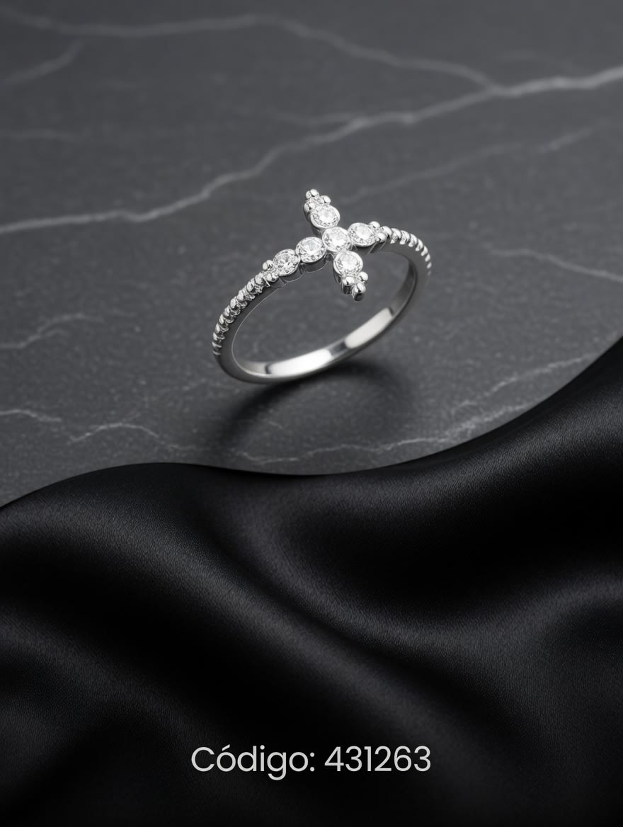 ANILLO ZIRCON FINO CRUZ PLT. IMPORTANTE - imagen 1