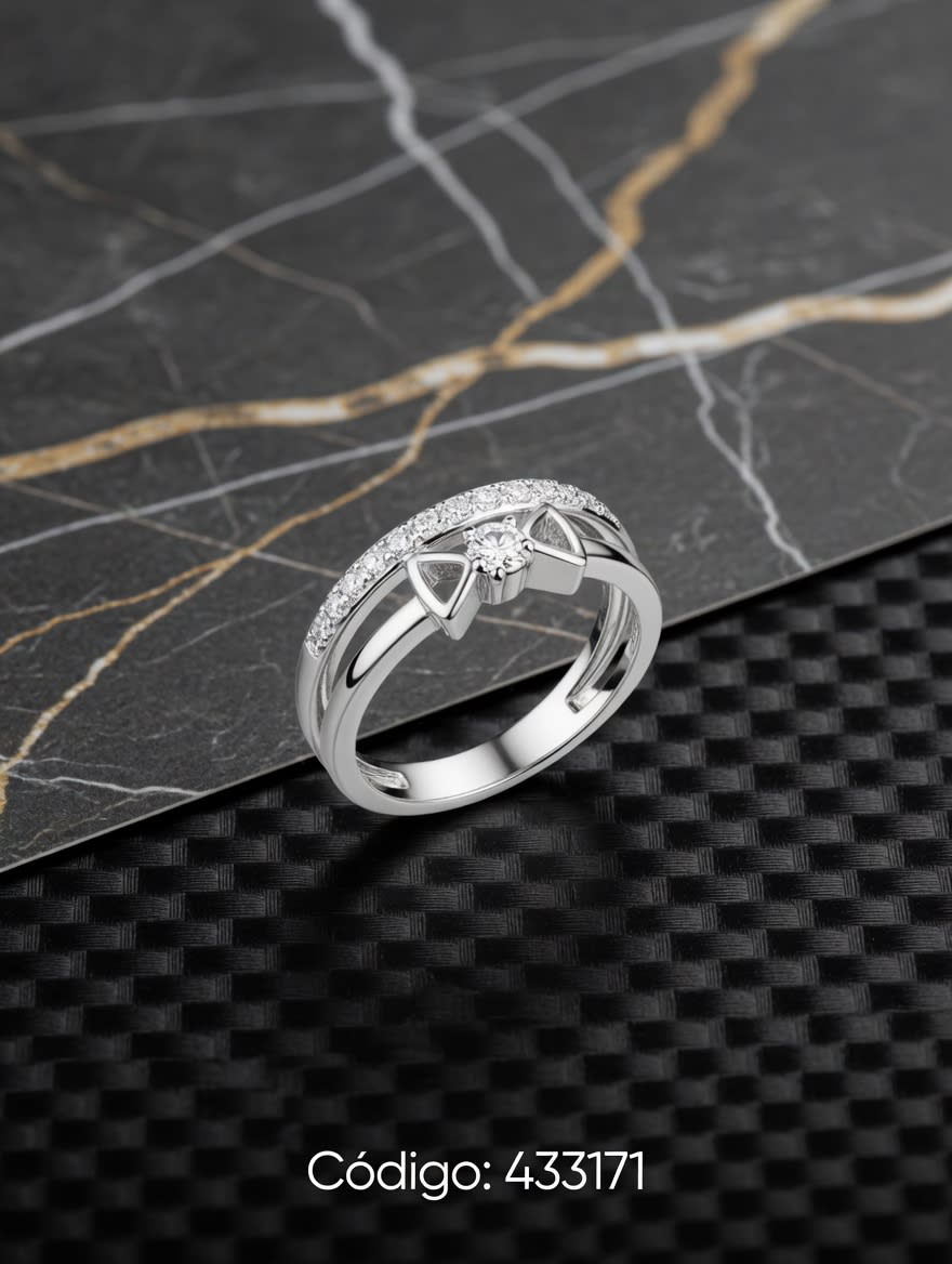 ANILLO ZIRCON MOÑO DOBLE PLT. IMPORTANTE - imagen 1