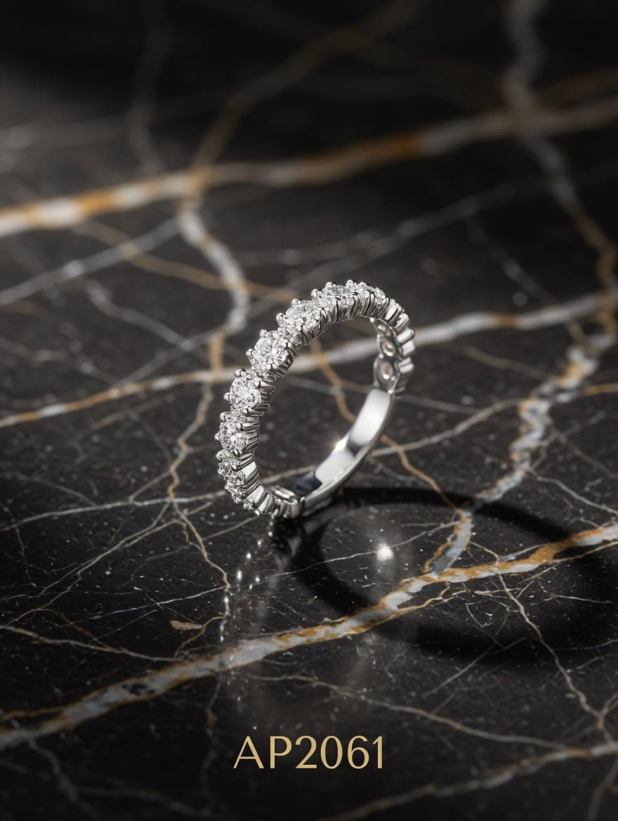 ANILLO ZIRCON FLORES 1/2 SINFIN PLATEADO IMP. - imagen 1