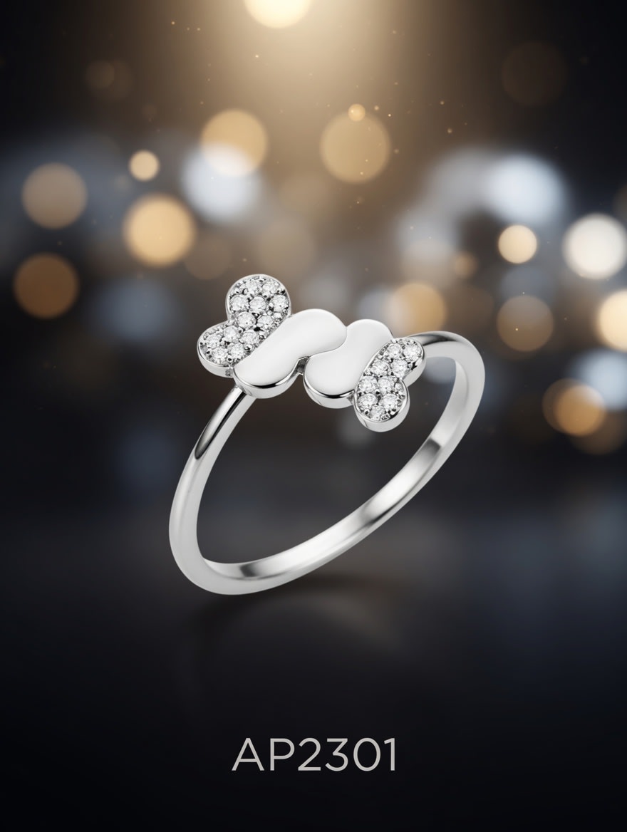 ANILLO ZIRCON DOBLE MARIPOSA PLATEADO . IMP. - imagen 1