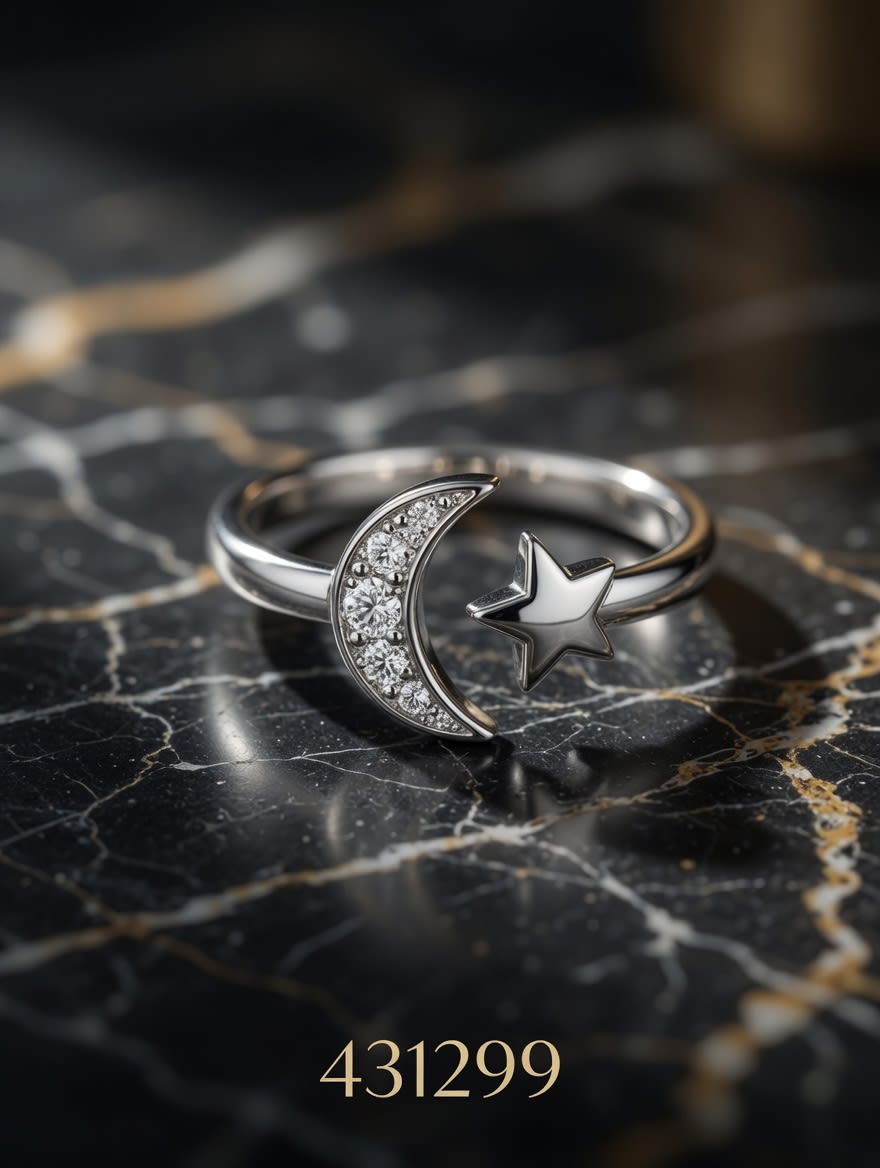 ANILLO ZIRCON FINO LUNA - ESTRELLA PLT. IMPORTANTE - miniatura 1