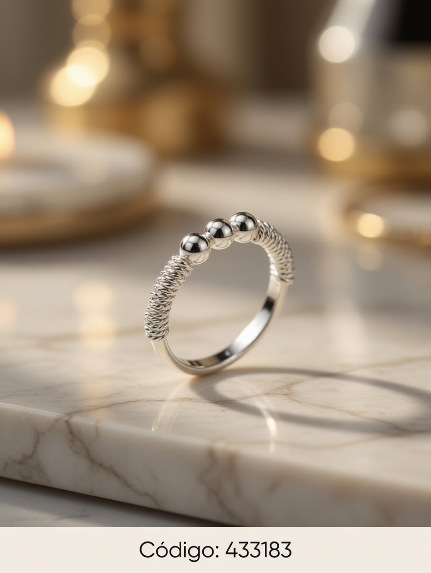 ANILLO LISO BOLAS LABRADO PLT. IMPORTANTE - miniatura 2