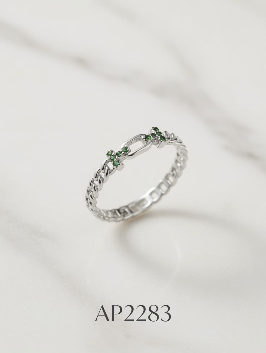 ANILLO ZIRCONES CADENA PLATEADO . IMP. - miniatura 2