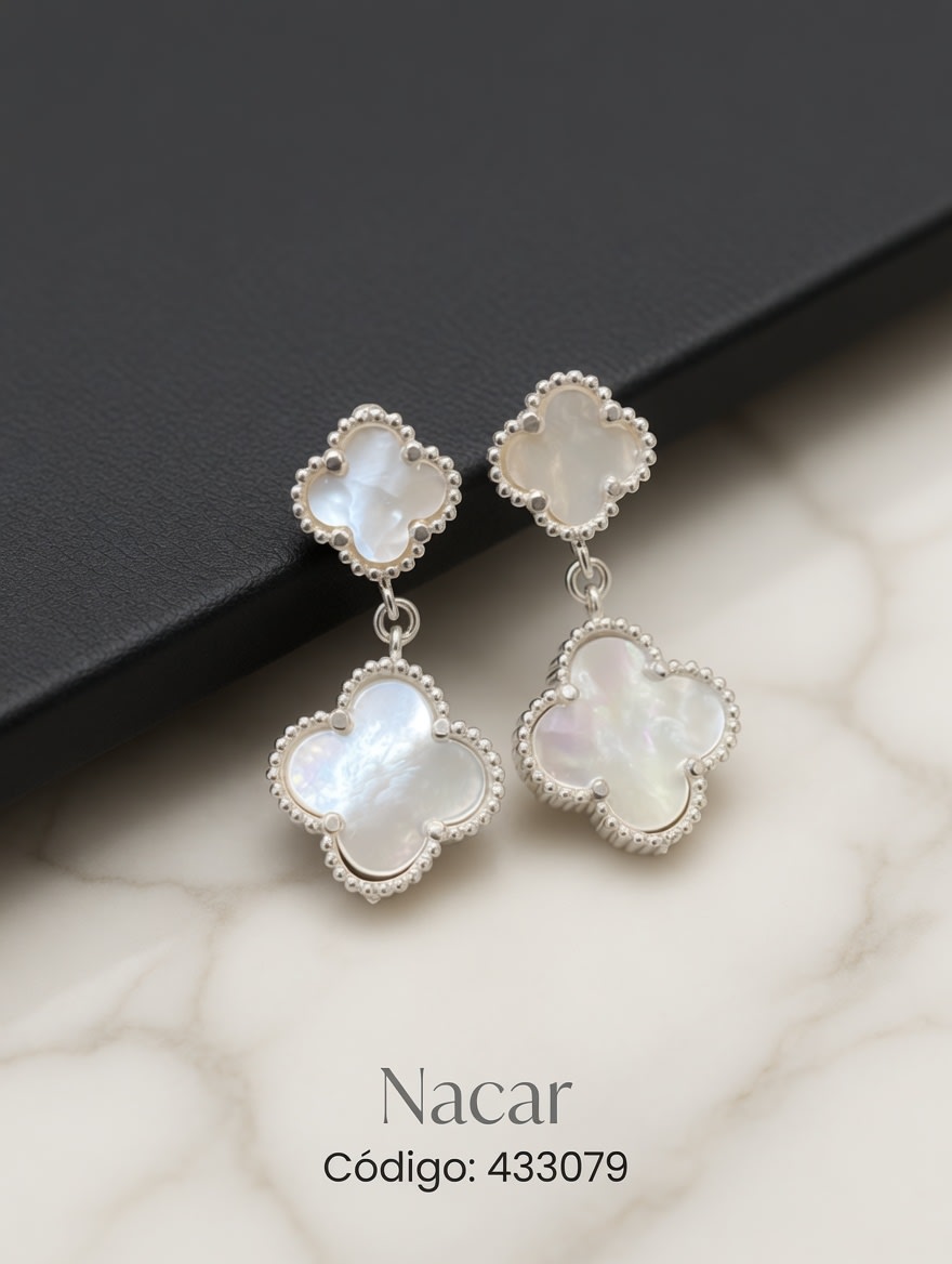 AROS VAN CLEEF TREBOL PASANTE NACAR PLAT. IMPORTANTE - miniatura 1
