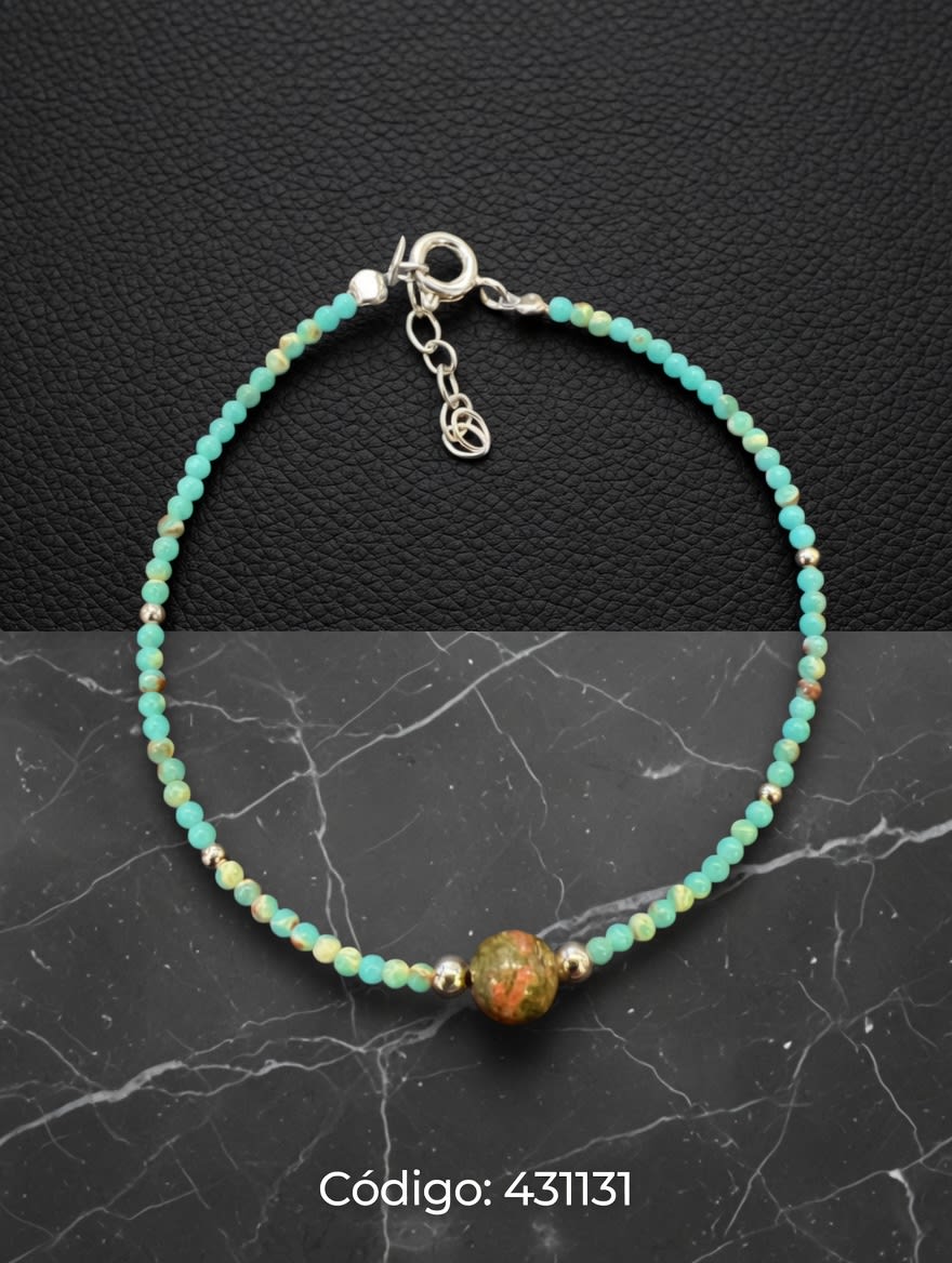 PULSERA CON PIEDRAS TURQUESA PLT. IMPORTANTE - miniatura 1