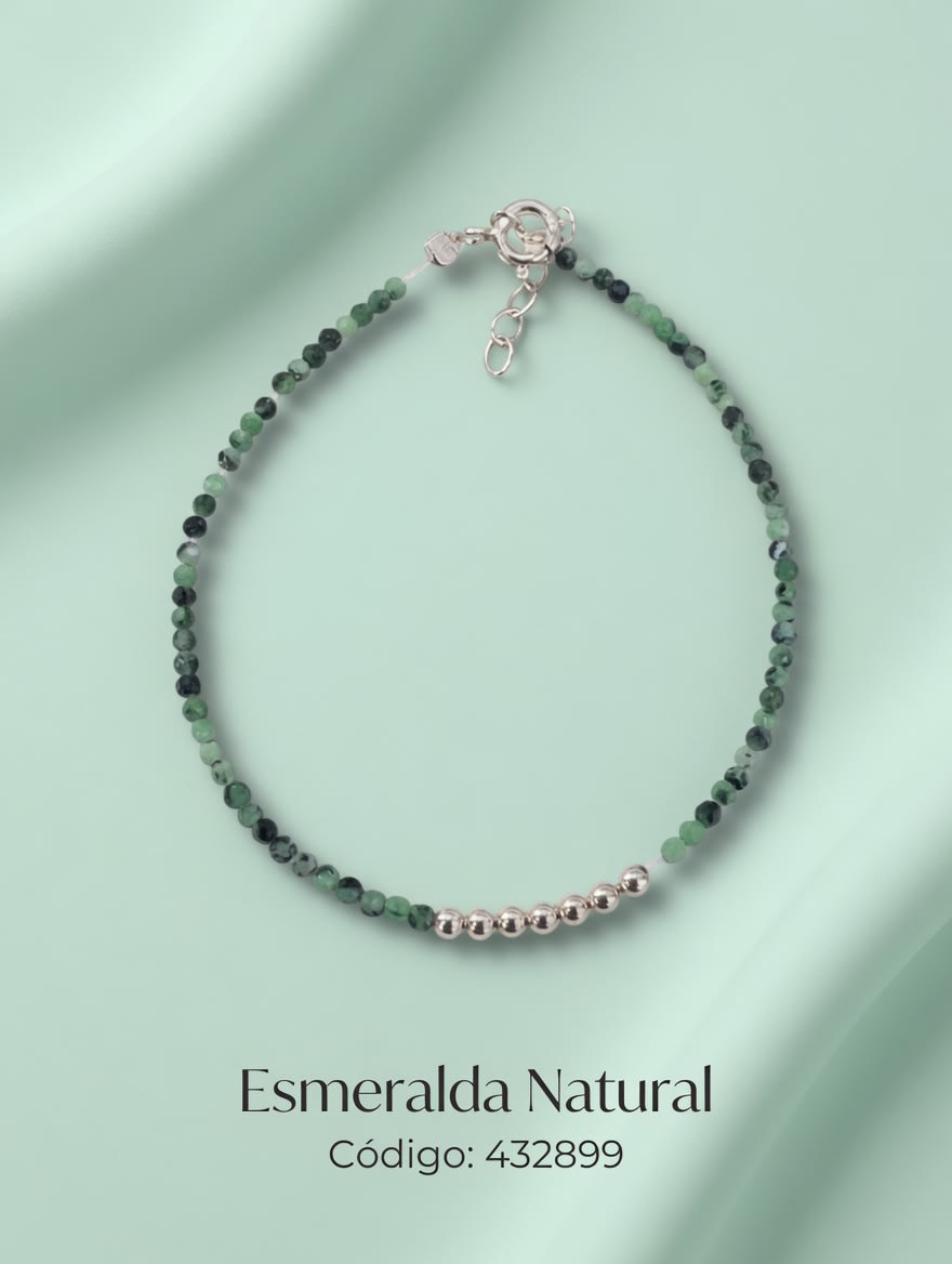 PULSERA CON ESMERALDA NATURAL Y BOLAS PLT. IMPORTANTE - imagen 1