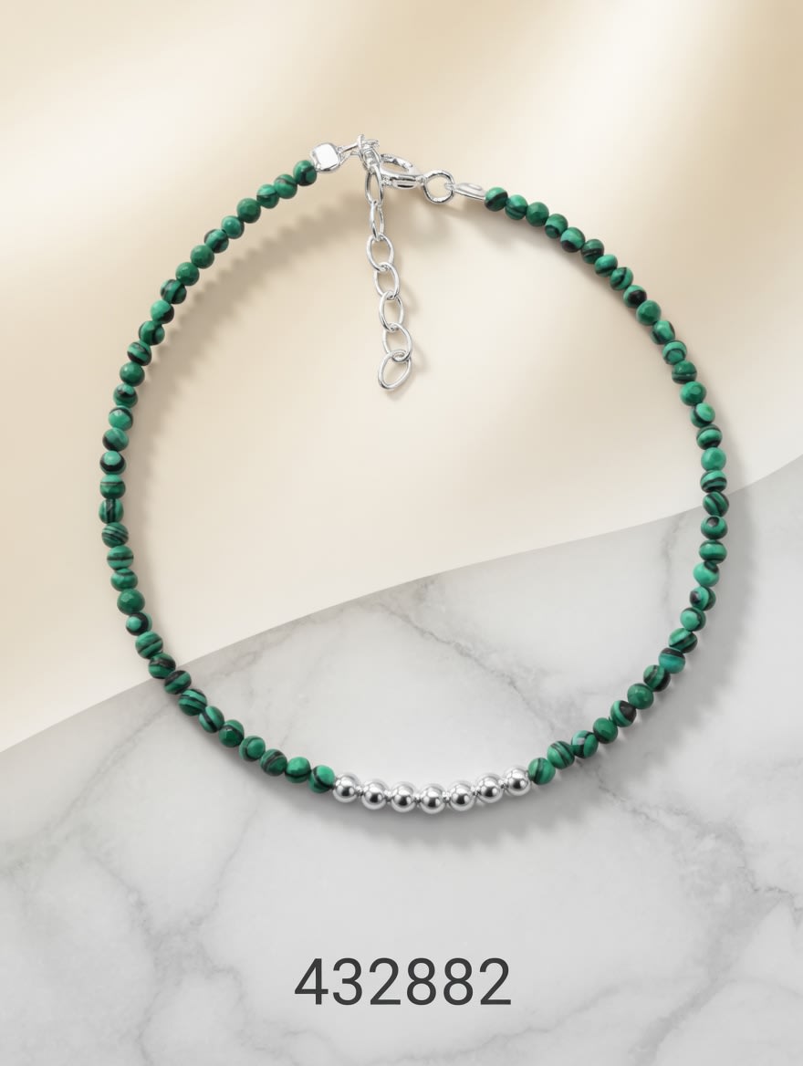 PULSERA CON MALAQUITA Y BOLAS PLAT. IMPORTANTE - miniatura 1