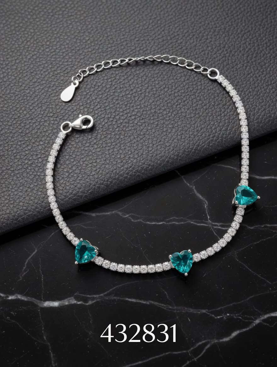 PULSERA MICROPAVE ZIRCON TENNIS CORAZON X 3 ZIRCON VERDE PLAT. IMPORTANTE - miniatura 2