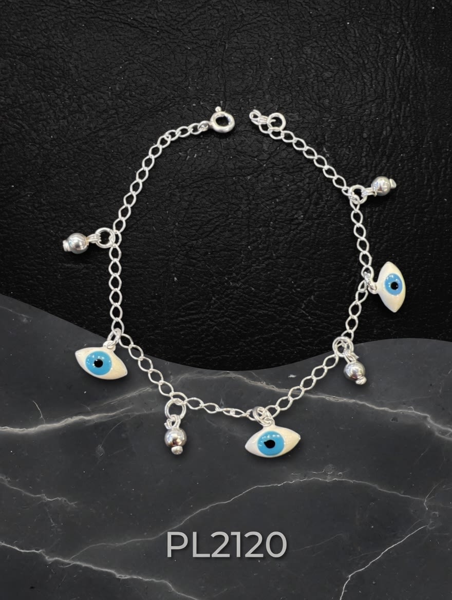 PULSERA CON 3 OJOS TURCOS Y BOLAS PLATEADA IMP. - miniatura 2