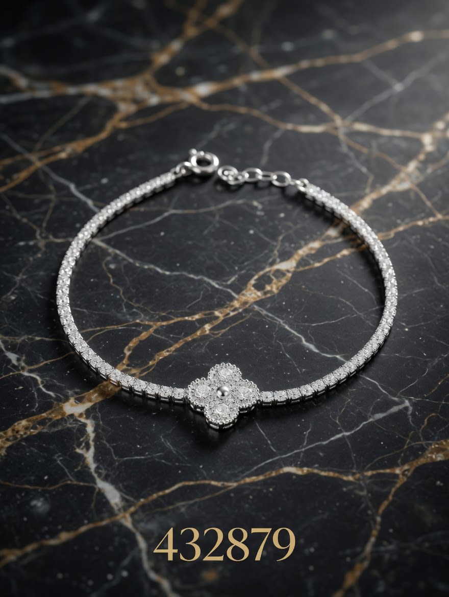 PULSERA MICROPAVE ZIRCON TREBOL VAN CLEEF PLAT. IMPORTANTE - miniatura 2