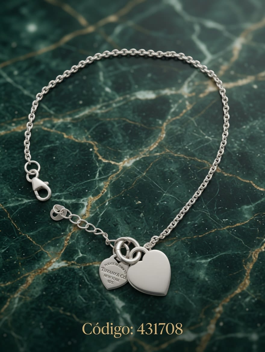 PULSERA MACIZA CON DIJES CORAZON TIF PLT. IMPORTANTE - miniatura 1