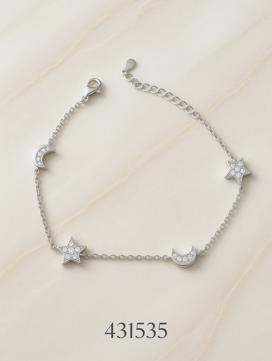 PULSERA MICROPAVE LUNA Y ESTRELLA PLT. IMPORTANTE - miniatura 2