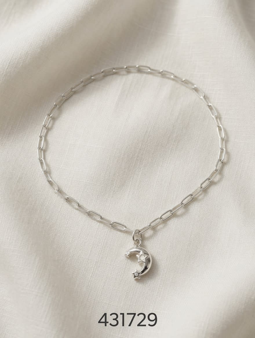 PULSERA MACIZA FINA DIJE LUNA LT. IMPORTANTE - miniatura 1