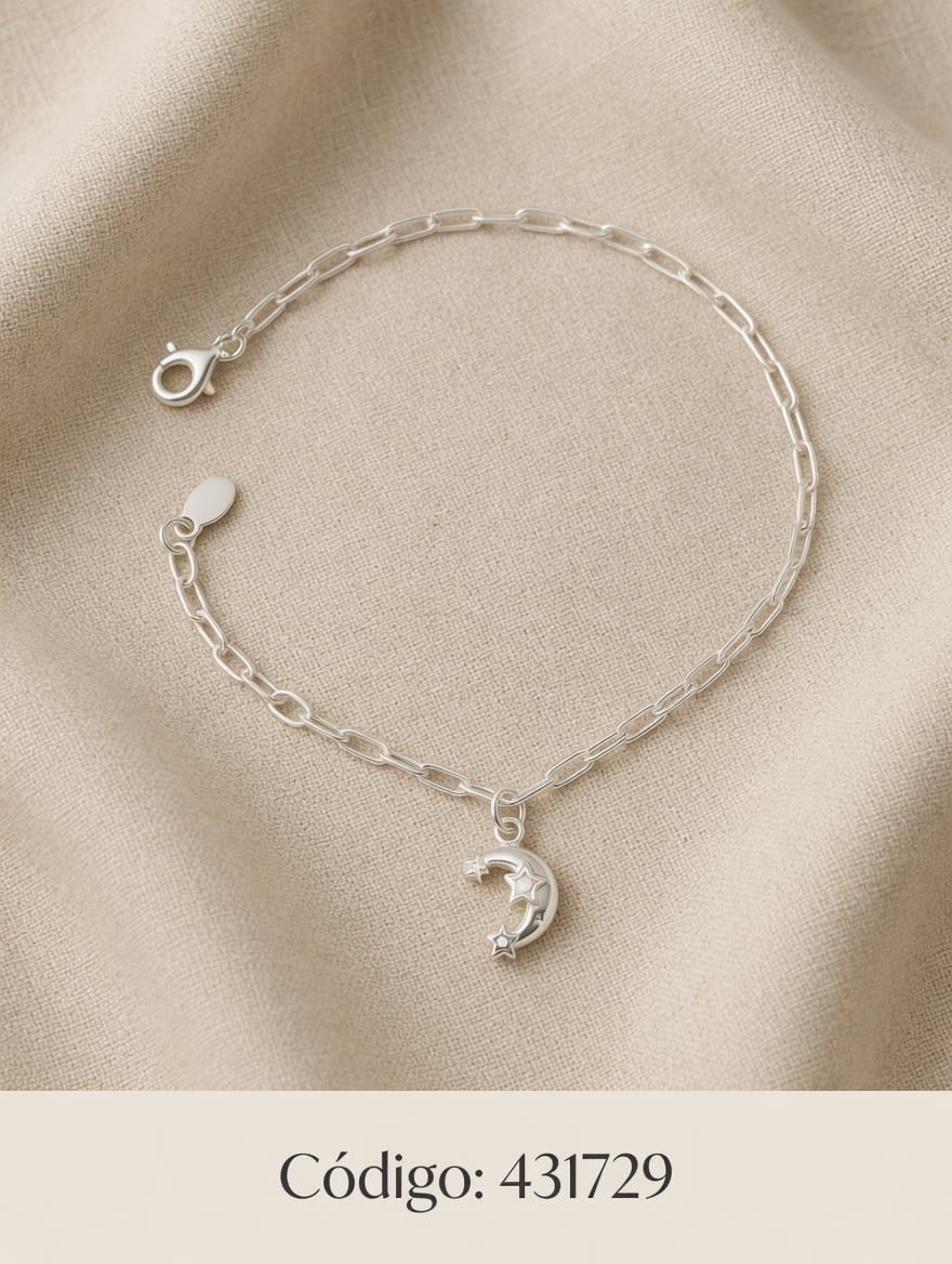 PULSERA MACIZA FINA DIJE LUNA LT. IMPORTANTE - miniatura 2