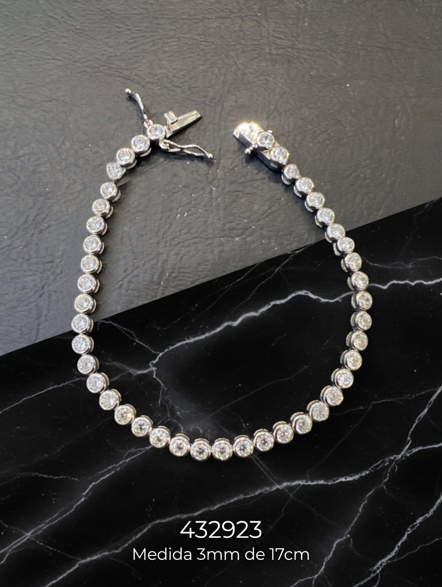 PULSERA MICROPAVE ZIRCON TENNIS 3MM REDONDO 17CM PLAT. IMPORTANTE - miniatura 2