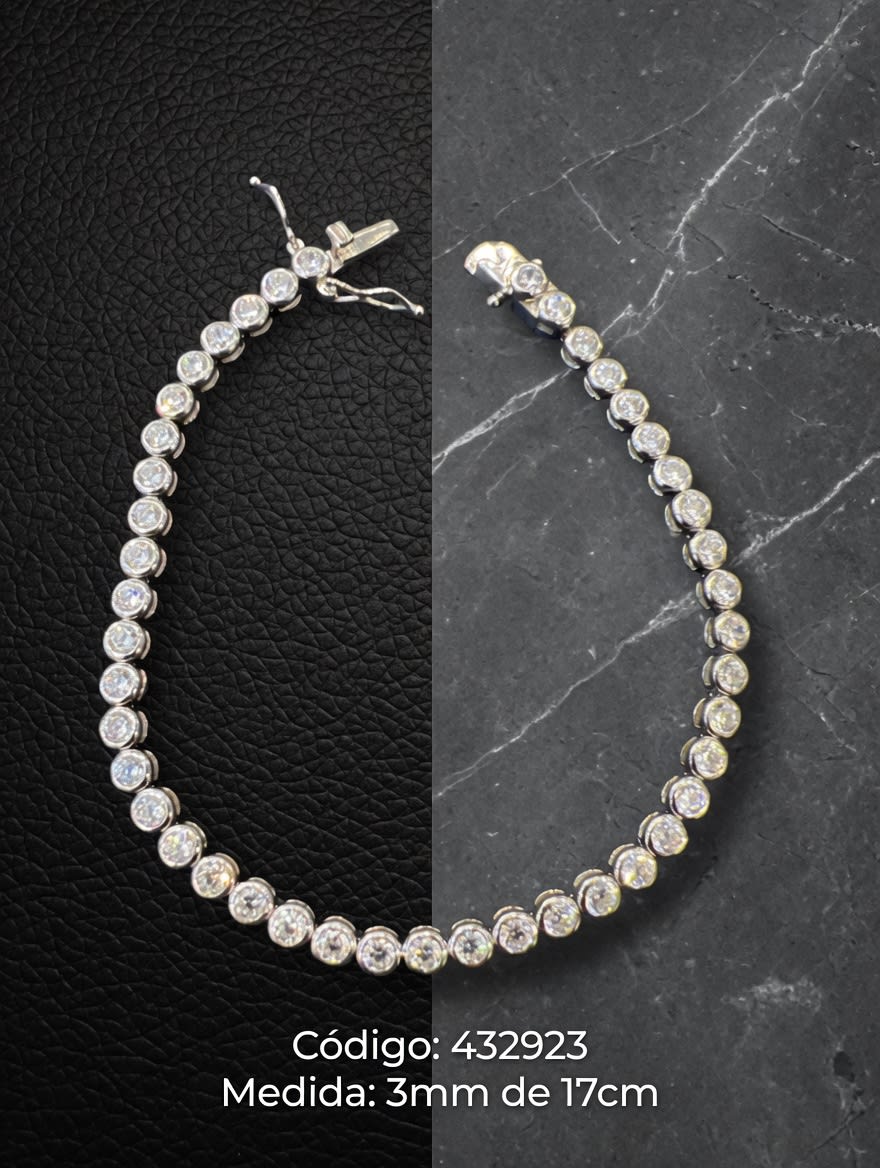 PULSERA MICROPAVE ZIRCON TENNIS 3MM REDONDO 17CM PLAT. IMPORTANTE - miniatura 1