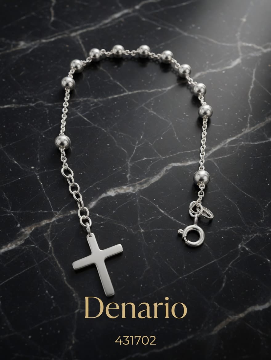 PULSERA MACIZA DENARIO CON BOLAS PLT. IMPORTANTE - miniatura 1