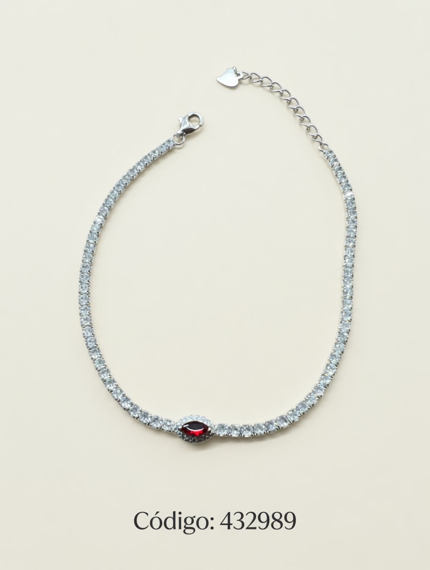PULSERA TENNIS ZIRCON 2MM REDONDO CON DIJE OVAL COLORES PLT. IMPORTANTE - miniatura 1
