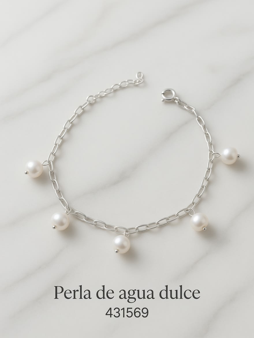 PULSERA CON PERLAS DE RIO CADENA FORCET PLT. IMPORTANTE - miniatura 1