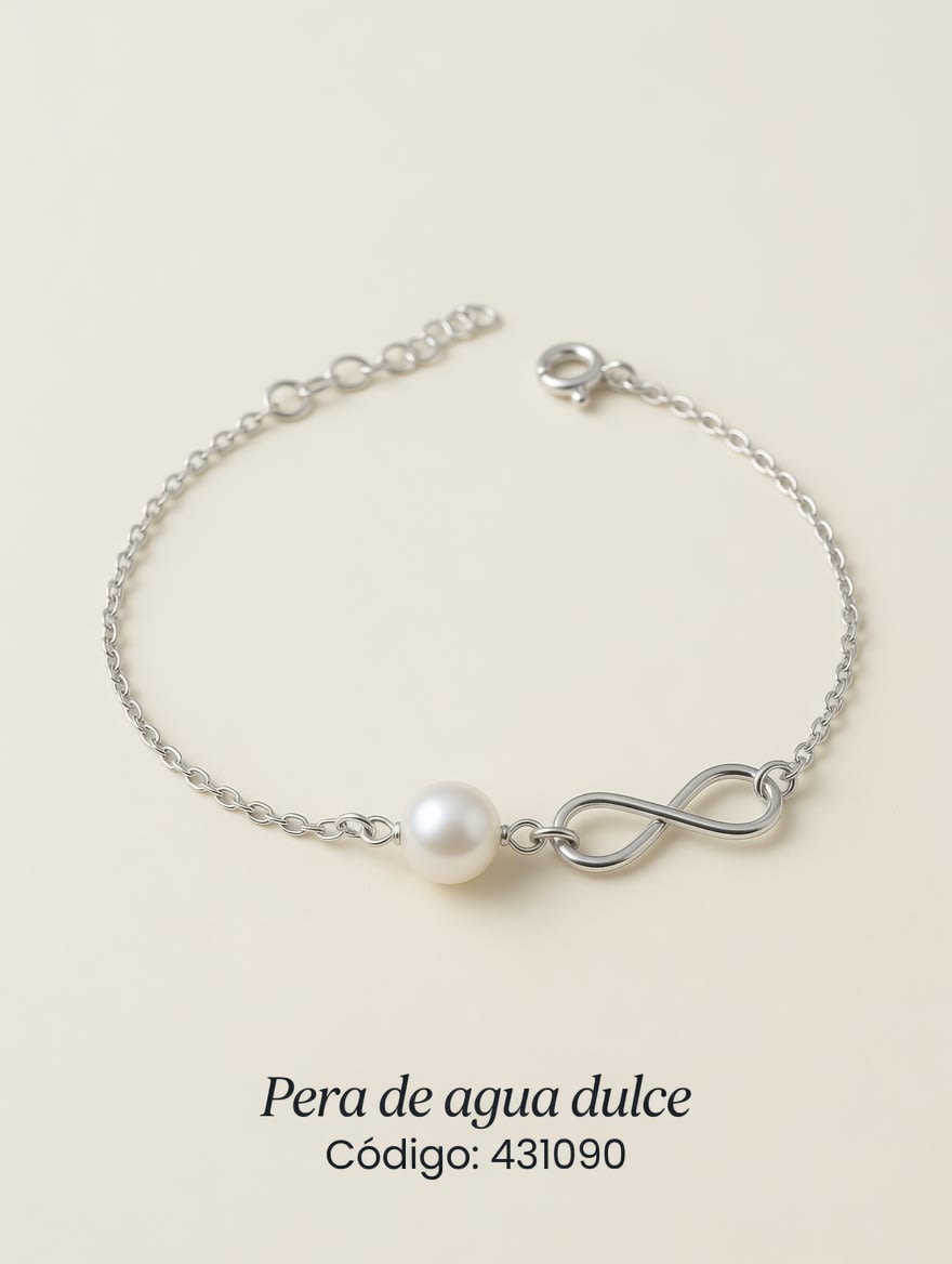 PULSERA CON DIJE INFINITO PERLA PLATEADO IMPORTANTE - miniatura 1