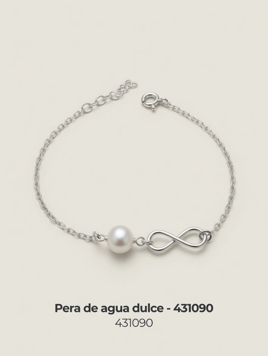 PULSERA CON DIJE INFINITO PERLA PLATEADO IMPORTANTE - miniatura 2