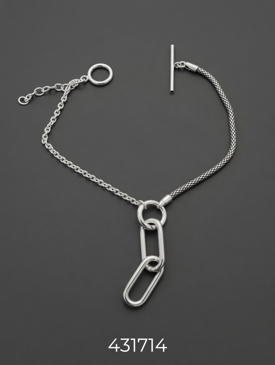 PULSERA MACIZA CON CADENA COLGANTE PLT. IMPORTANTE - miniatura 2