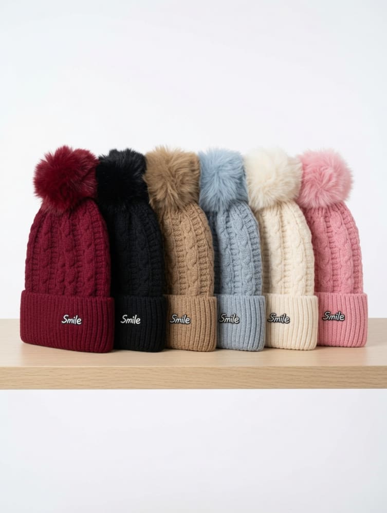 Gorros piel y pompón