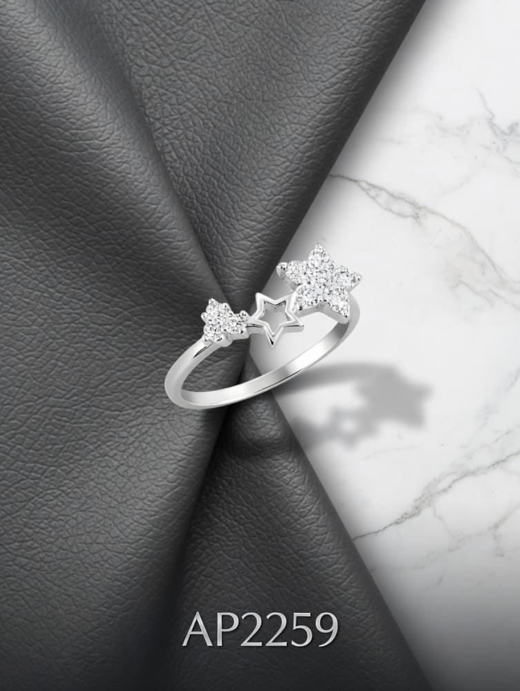 ANILLO MICROPAVE ZIRCON ESTRELLAS PLATEADO IMPORTANTE