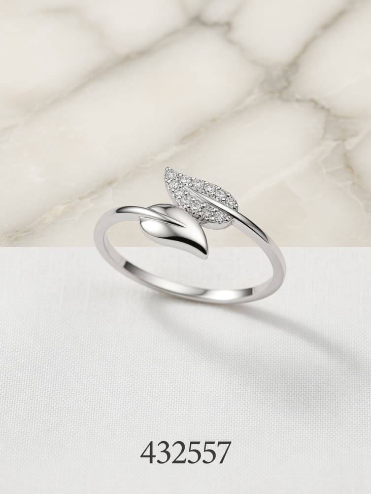 ANILLO MICROPAVE ZIRCON HOJAS PLT. IMPORTANTE