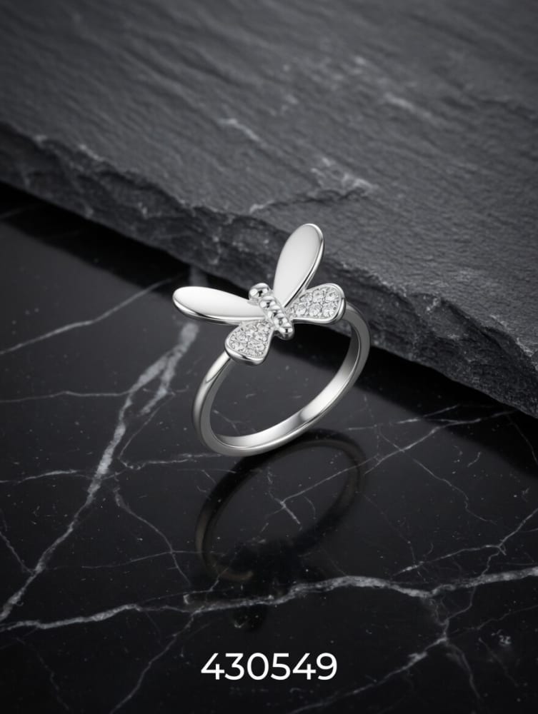 ANILLO MICROPAVE ZIRCON MARIPOSA MEDIANA PLATEADA IMPORTANTE